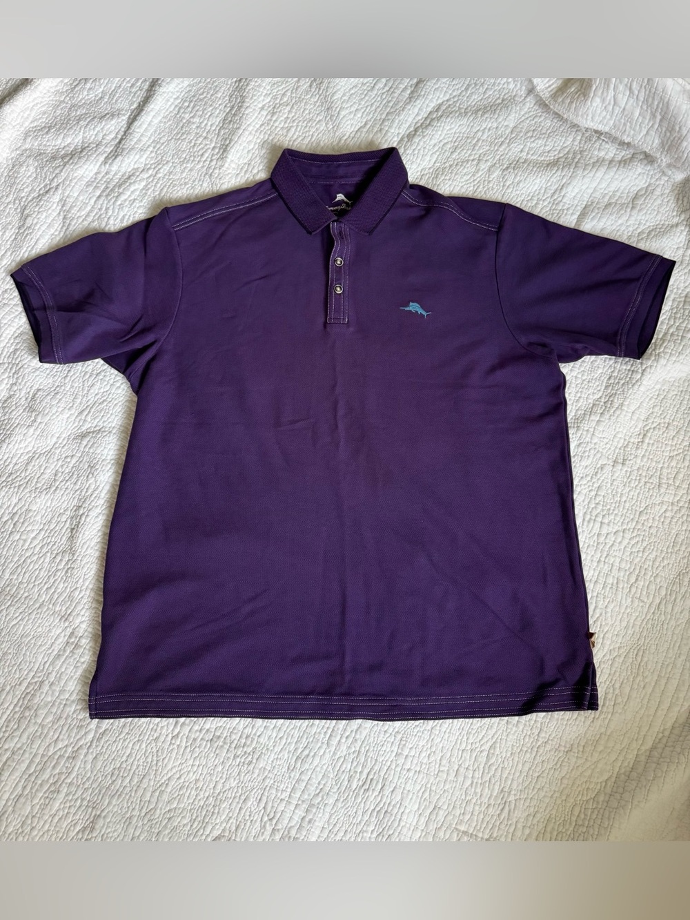 Men's Tommy Bahama Purple Polo Shirt with Contrast Logo, Large